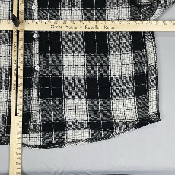 Thick Flannel Button Up High Low Women's M/L Black White Plaid Cozy Lagenlook - Picture 10 of 16